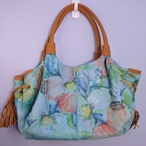 Buxton Faux Leather Handbag Aqua Blue Pastel Watercolor Print Tropical Coastal